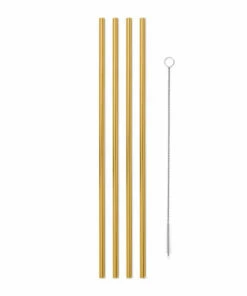 The Little Apple Porter 10 Inch Reusable Gold Metal Straws And Cleaner HOMEBODY