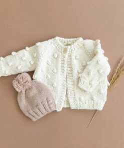 The Blueberry Hill CLOSET Popcorn Hand Knit Cardigan Kid's Sweater- Cream