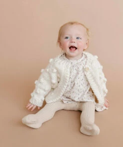 The Blueberry Hill CLOSET Popcorn Hand Knit Cardigan Kid's Sweater- Cream