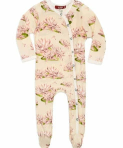 The Little Apple Milkbarn Bamboo Water Lily Footed Romper