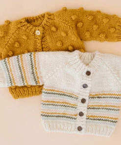 The Blueberry Hill Popcorn Hand Knit Cardigan Kid's Sweater- Mustard