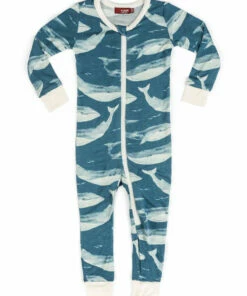 The Little Apple Milkbarn Blue Whale Bamboo Zipper Pajamas LITTLE APPLES