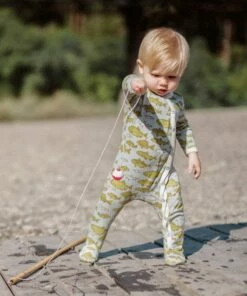 The Little Apple Milkbarn Bamboo Blue Bird Footed Romper
