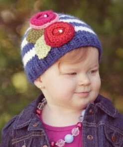The Little Apple The Blueberry Hill Striped With Flowers Knit Hat