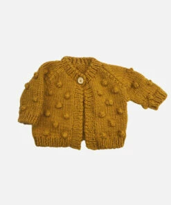 The Blueberry Hill Popcorn Hand Knit Cardigan Kid's Sweater- Mustard
