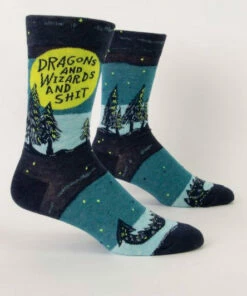 Blue Q Dragons And Wizards And Shit Men's Crew Socks