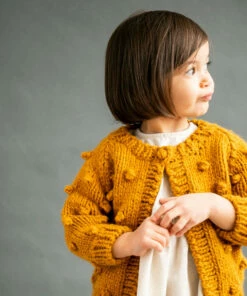 The Blueberry Hill Popcorn Hand Knit Cardigan Kid's Sweater- Mustard