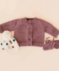The Blueberry Hill Classic Cardigan Hand Knit Kid's Sweater- Mauve CLOSET