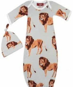 Milkbarn Bamboo Lion Newborn Gown & Hat Set LITTLE APPLES