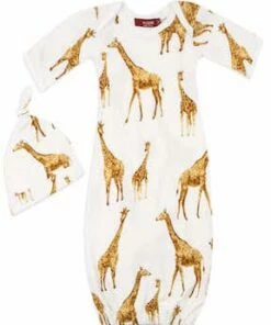 Milkbarn Bamboo Giraffe Newborn Gown & Hat Set