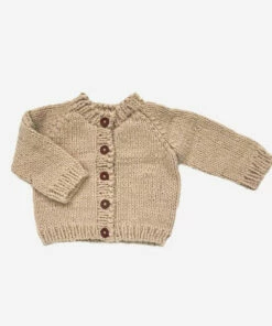 The Blueberry Hill Classic Cardigan Hand Knit Kid's Sweater- Latte CLOSET