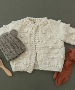 The Blueberry Hill CLOSET Popcorn Hand Knit Cardigan Kid's Sweater- Cream