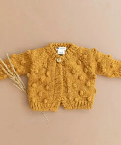 The Blueberry Hill Popcorn Hand Knit Cardigan Kid's Sweater- Mustard