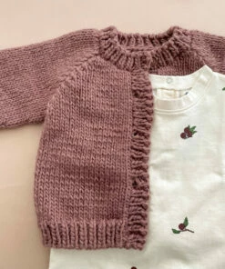 The Blueberry Hill Classic Cardigan Hand Knit Kid's Sweater- Mauve CLOSET