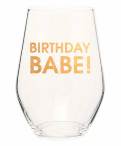 The Little Apple HOMEBODY Birthday Babe Gold Foil Stemless Wine Glass