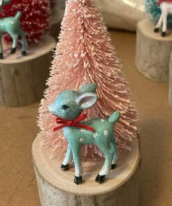 Mason Made Retro Deer And Tree Diorama - Mint/Pink HOLIDAYS 40% OFF