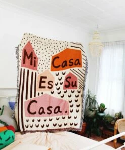 Calhoun & Co. HOMEBODY Mi Casa Es Su Casa Cotton Throw Blanket