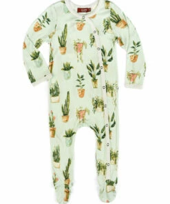 The Little Apple Milkbarn Bamboo Potted Plant Footed Romper