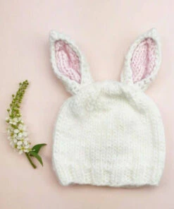 The Blueberry Hill White / Pink Ears Bunny Knit Hat CLOSET