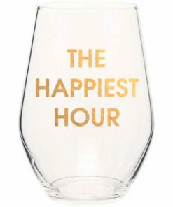 The Little Apple The Happiest Hour Gold Foil Stemless Wine Glass HOMEBODY