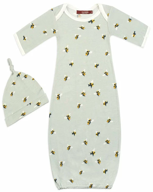 Cheap 💯 The Little Apple Milkbarn Bamboo Bumblebee Newborn Gown & Hat Set 🔔 1 The Little Apple Milkbarn Bamboo Bumblebee Newborn Gown & Hat Set