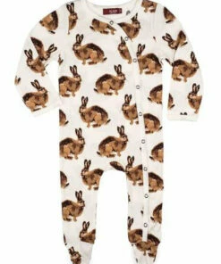 The Little Apple LITTLE APPLES Milkbarn Organic Cotton Bunny Footed Romper