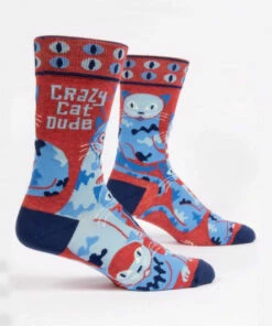 Blue Q Crazy Cat Dude Men's Crew Socks CLOSET