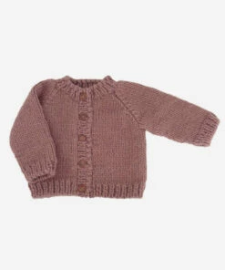 The Blueberry Hill Classic Cardigan Hand Knit Kid's Sweater- Mauve CLOSET
