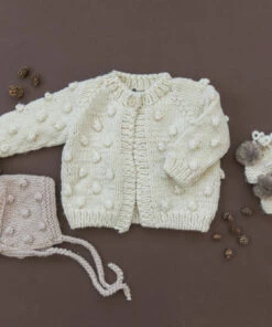 The Blueberry Hill CLOSET Popcorn Hand Knit Cardigan Kid's Sweater- Cream