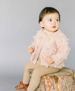The Blueberry Hill Popcorn Hand Knit Cardigan Kid's Sweater- Blush Pink CLOSET