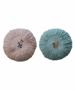 The Little Apple Round Cotton Slub Pillow With Embroidery HOMEBODY