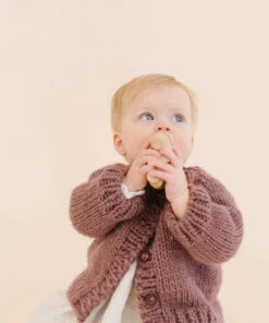 The Blueberry Hill Classic Cardigan Hand Knit Kid's Sweater- Mauve CLOSET