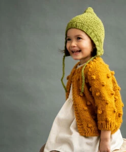 The Blueberry Hill Popcorn Hand Knit Cardigan Kid's Sweater- Mustard