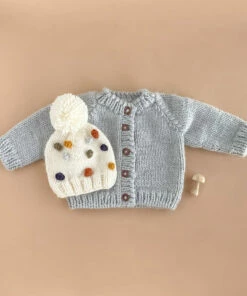 The Blueberry Hill Classic Cardigan Hand Knit Kid's Sweater- Bowie Grey CLOSET