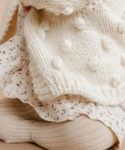 The Blueberry Hill CLOSET Popcorn Hand Knit Cardigan Kid's Sweater- Cream