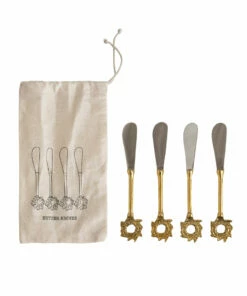 The Little Apple Stainless Steel & Brass Star Canape Knives Set